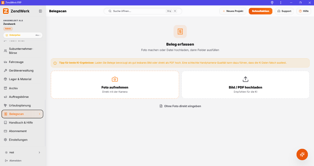 ZendWerk Belegscan Screenshot