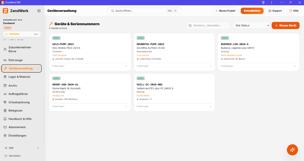 ZendWerk Geräteverwaltung Screenshot